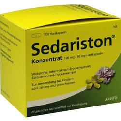 Gelbe Packung mit Sedariston-Kapseln zur Beruhigung mit Johanniskraut und Baldrian.